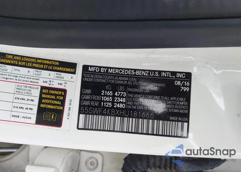 2017 Mercedes-Benz C 300 Luxury 4Matic из США, поврежденный, VIN 55SWF4KBXHU181666